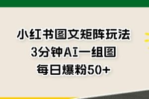 小红书图文矩阵玩法,3分钟AI一组图,每日爆粉50+【揭秘】