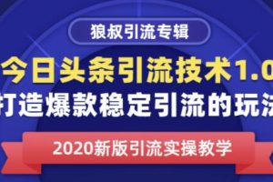 狼叔今日头条引流技术1.0，打造爆款稳定引流的玩法，快速获得平台推荐量的秘诀