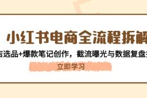 小红书电商全流程拆解：开店选品+爆款笔记创作，截流曝光与数据复盘指南