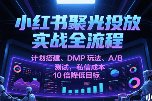 小红书聚光投放实战全流程，计划搭建、DMP玩法、A/B测试，私信成本10倍降低目标