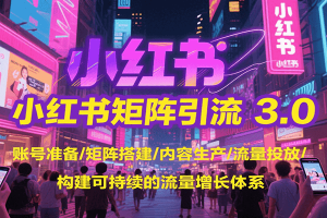 小红书矩阵引流3.0，账号准备/矩阵搭建/内容生产/流量投放/构建可持续的流量增长体系