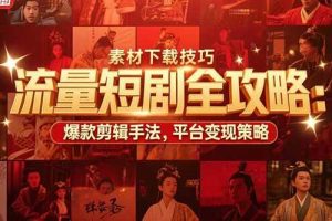 （15431期）流量短剧全攻略：素材下载技巧，爆款剪辑手法，平台变现策略