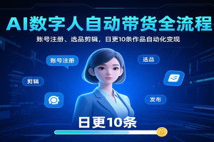 AI数字人自动带货全流程：账号注册、选品剪辑，日更10条作品自动化变现