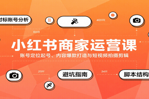 小红书商家运营课，账号定位起号、内容爆款打造与短视频拍摄剪辑