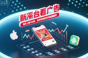 新台看广告,养好机一条5毛到5块,单机日入30到100,支持苹果安卓,可批量操作。