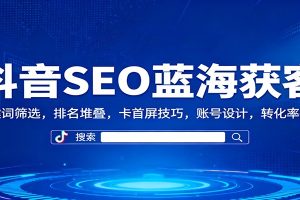 抖音SEO蓝海获客:关键词筛选,排名堆叠,卡首屏技巧,账号设计,转化率提升