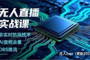 （18399期）无人直播实战课（更新5月10），非实时防风技术、AI音频去重、OBS推流，建立技术壁垒，月入5w+