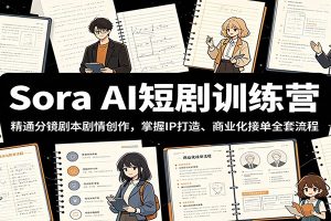 Sora AI短剧训练营:精通分镜剧本剧情创作,掌握IP打造、商业化接单全套流程