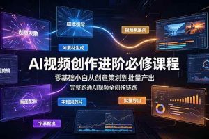 (19159期)AI视频创作进阶必修课程:零基础小白从创意策划到批量产出,完整跑通AI视频全创作链路