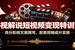 影视解说短视频变现特训营:高分影视文案撰写,配音剪辑成片实操
