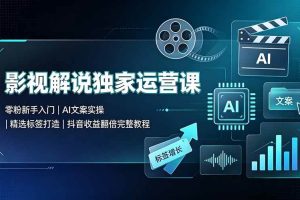 (19310期)影视解说独家运营课▪零粉新手入门|AI文案实操|精选标签打造|抖音收益翻倍完整教程
