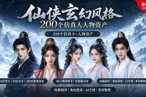 (19301期)200个仙侠玄幻仿真人素材◆10男主×10女主×180配角,4K资料卡+AI生图提示词,漫剧必备