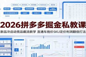 2026拼多多掘金私教课:新品冷启动竞品截流教学,直通车拖价SKU定价利润翻倍打法