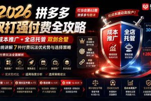 （19741期）2026拼多多双打强付费全攻略-62期；成本推广加托管双剑合璧，系统讲解7种付费玩法优劣势与选择策略