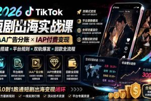 (19740期)2026TikTok短剧出海实战课:IAA广告分账×IAP付费变现×账号搭建×平台规则×双轨爆发×回款全流程