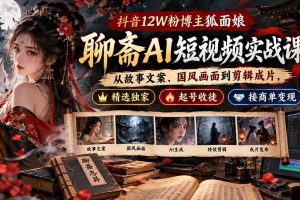 (20639期)抖音12W粉博主狐面娘-聊斋AI短视频实战课:从故事文案、国风画面到剪辑成片,精选独家+起号收徒+接商单变现