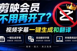 （20728期）剪映会员不用再开了？视频字幕一键生成加翻译，本地离线运行，完全免费，超快速高精度，字幕大师