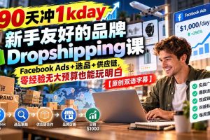(20738期)90天冲1kday 新手友好的品牌Dropshipping课:Facebook Ads+选品+供应链,零经验无大预算也能玩明白【原创双语字幕】