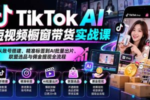 （20725期）TikTok AI短视频橱窗带货实战课：从账号搭建、精准标签到AI批量出片、联盟选品与佣金提现全流程
