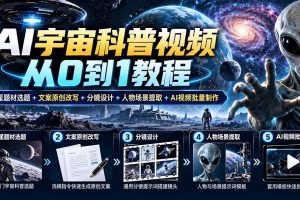 （20774期）AI宇宙科普视频从0到1教程｜外星题材选题+文案原创改写+分镜设计+人物场景提取+AI视频批量制作
