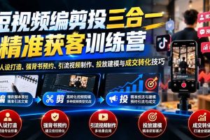 （20910期）短视频编剪投三合一精准获客训练营：掌握人设打造、强背书预约、引流视频制作、投放建模与成交转化技巧
